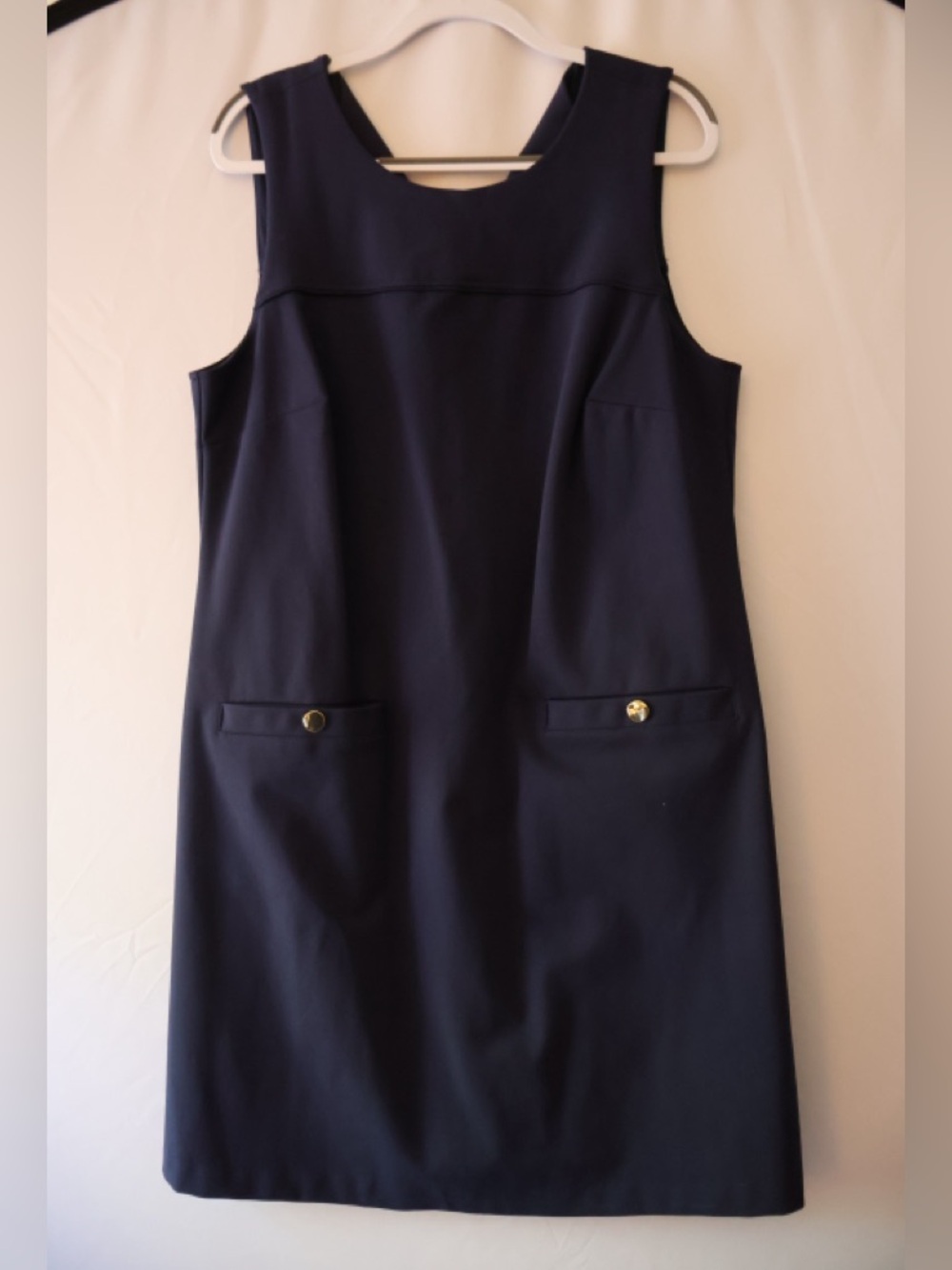 Eloquii Navy Sleeveless Shift Dress with Gold Buttons